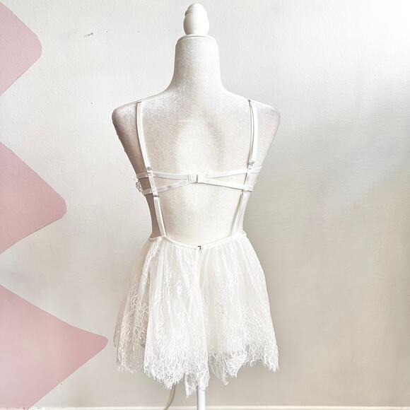 White Lace Babydoll Tank Top, Coquette Balletcore Y2K Fairycore Bridal Small - Picture 2 of 5